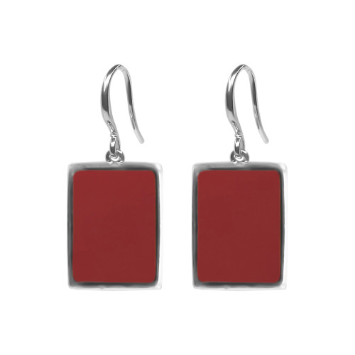 Boucles d'oreilles argent rhodié - 3,8g -  Cornaline - pierre plate - 12x14mm - LABISE Paris