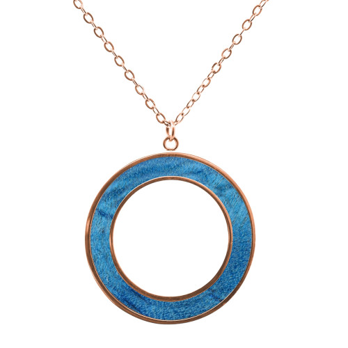 Collier acier - PVD rosé - bois bleu - diam. 30mm - 45+10cm - Lily Parker