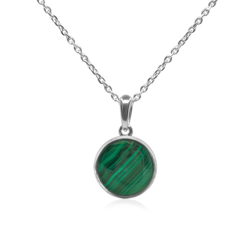 Pendentif argent rhodié - 1,4g -  Malachite - cabochon - 12mm - LABISE Paris