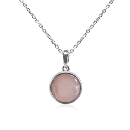 Pendentif argent rhodié - 1,4g -  Quartz Rose - cabochon - 12mm - LABISE Paris