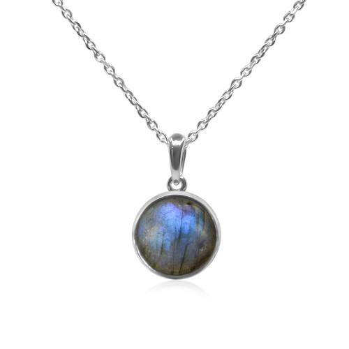 Pendentif argent rhodié - 1,4g -  Labradorite - cabochon - 12mm - LABISE Paris