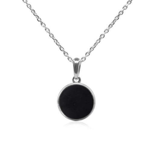 Pendentif argent rhodié - 1,4g -  Onyx - Pierre plate rond - 12mm - LABISE Paris