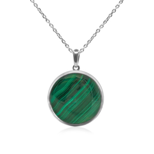 Pendentif argent rhodié - 2,3g -  Malachite - cabochon - 18mm - LABISE Paris