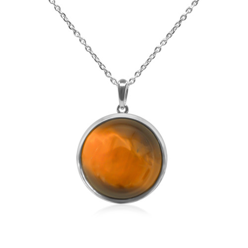 Pendentif argent rhodié - 2,3g -  Œil de tigre - cabochon - 18mm - LABISE Paris