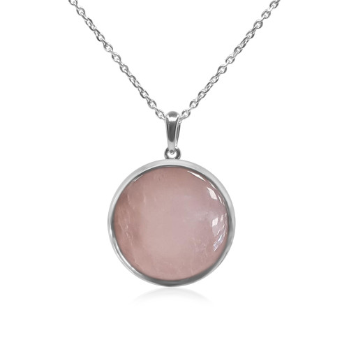 Pendentif argent rhodié - 2,3g -  Quartz Rose - cabochon - 18mm - LABISE Paris