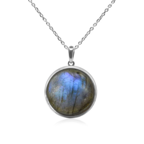 Pendentif argent rhodié - 2,3g -  Labradorite - cabochon - 18mm - LABISE Paris