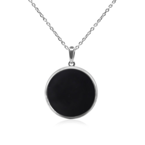 Pendentif argent rhodié - 2,3g -  Onyx - Pierre plate rond - 18mm - LABISE Paris