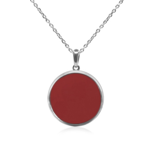 Pendentif argent rhodié - 2,3g -  Cornaline - Pierre plate rond - 18mm - LABISE Paris