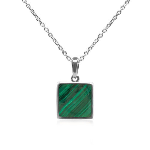 Pendentif argent rhodié - 1,3g -  Malachite - cabochon - 10x10mm - LABISE Paris