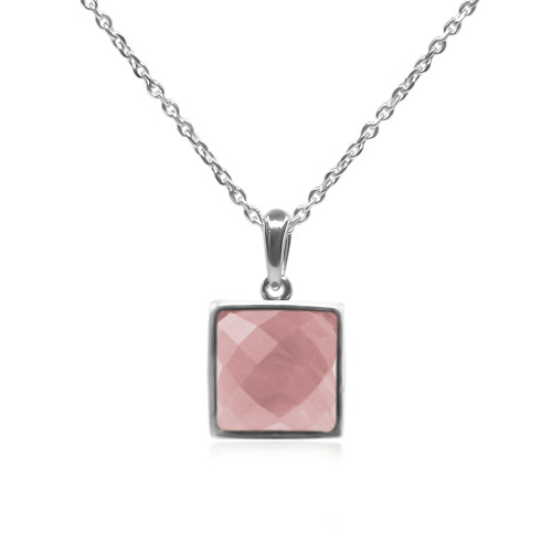 Pendentif argent rhodié - 1,3g -  Quartz Rose - cabochon - 10x10mm - LABISE Paris