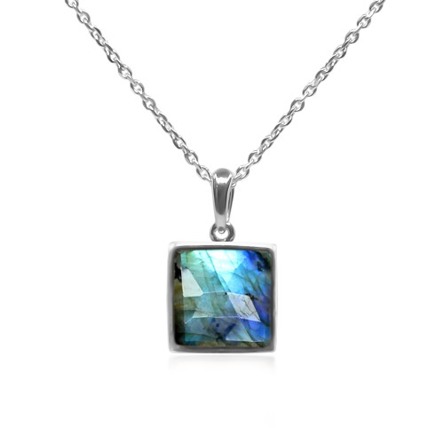 Pendentif argent rhodié - 1,3g -  Labradorite - cabochon - 10x10mm - LABISE Paris