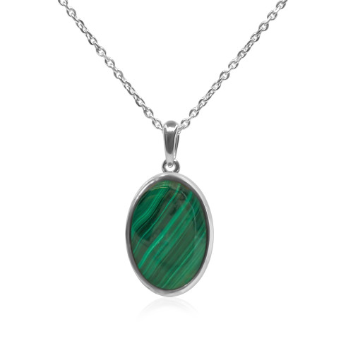 Pendentif argent rhodié - 1,7g -  Malachite - cabochon - 12x18mm - LABISE Paris
