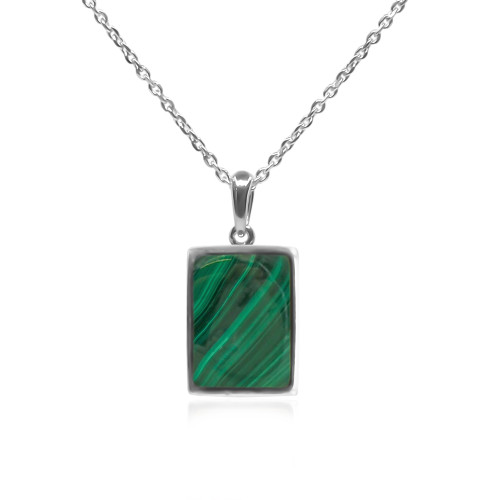 Pendentif argent rhodié - 2g -  Malachite - cabochon - 12x14mm - LABISE Paris