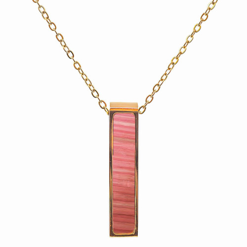 Collier acier doré - bois rose clair  - 32x7mm - 45+10cm - Lily Parker