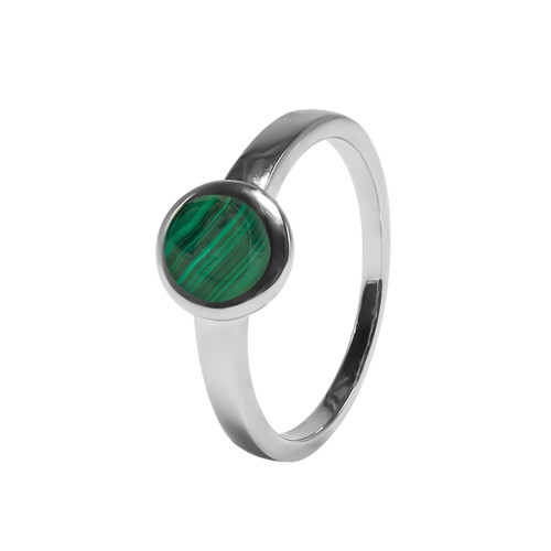 Bague argent rhodié - 2,5g -  Malachite - cabochon - 6mm - T50 à 64 - LABISE Paris