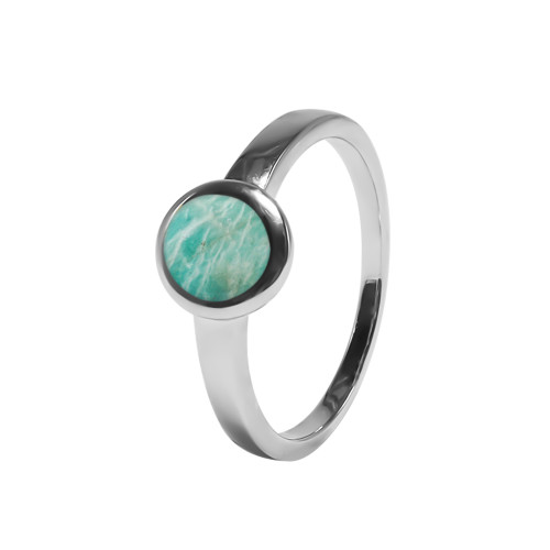 Bague argent rhodié - 2,5g -  Amazonite - cabochon - 6mm - T50 à 64 - LABISE Paris