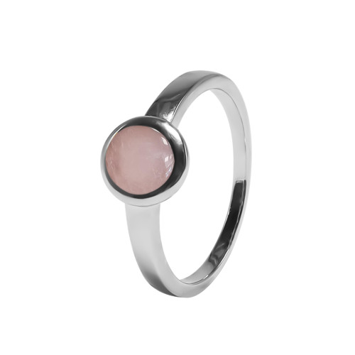 Bague argent rhodié - 2,5g -  Quartz Rose - cabochon - 6mm - T50 à 64 - LABISE Paris