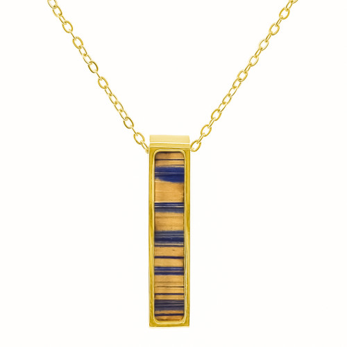 Collier acier doré - bois jaune et bleu - 32x7mm - 45+10cm - Lily Parker