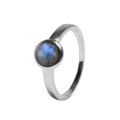 Bague argent rhodié - 2,5g -  Labradorite - cabochon - 6mm - T50 à 64 - LABISE Paris