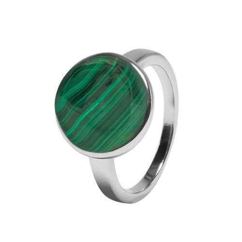 Bague argent rhodié - 3,3g -  Malachite - cabochon - 12mm - T50 à 64 - LABISE Paris