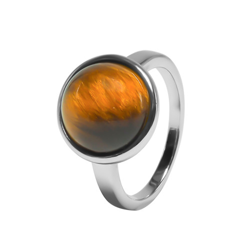 Bague argent rhodié - 3,3g -  Œil de tigre - cabochon - 12mm - T50 à 64 - LABISE Paris