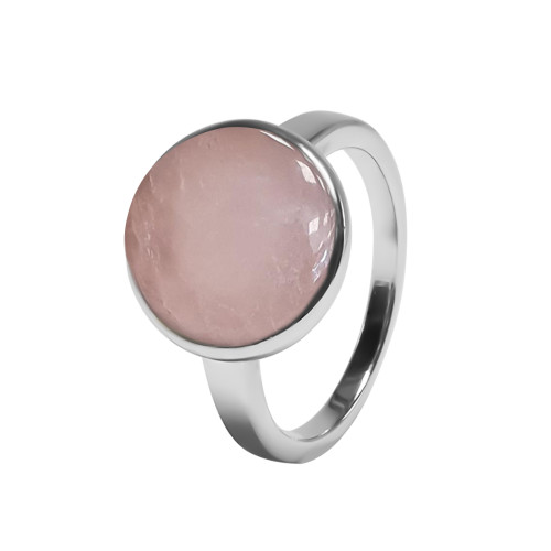 Bague argent rhodié - 3,3g -  Quartz Rose - cabochon - 12mm - T50 à 64 - LABISE Paris