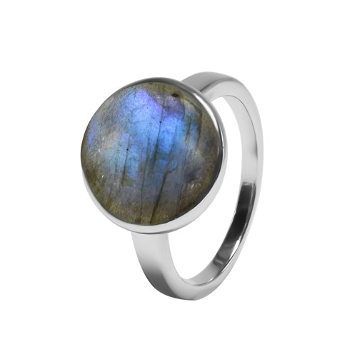 Bague argent rhodié - 3,3g -  Labradorite - cabochon - 12mm - T50 à 64 - LABISE Paris