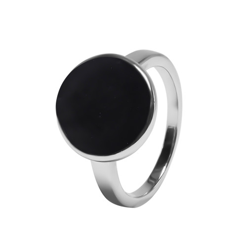Bague argent rhodié - 3,3g -  Onyx - Pierre plate rond - 12mm - T50 à 64 - LABISE Paris