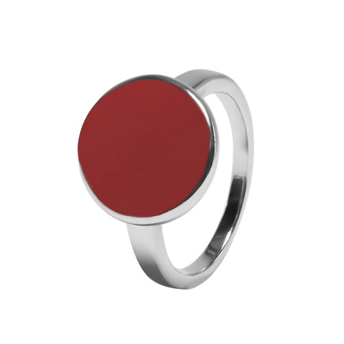 Bague argent rhodié - 3,3g -  Cornaline - Pierre plate rond - 12mm - T50 à 64 - LABISE Paris