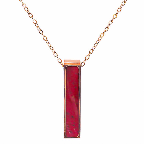 Collier acier rosé - bois rose - 32x7mm - 45+10cm - Lily Parker