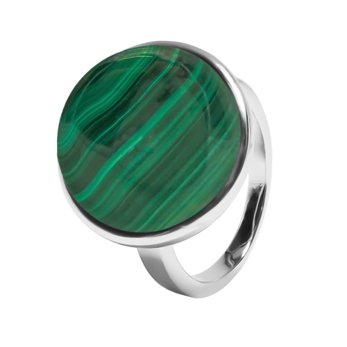 Bague argent rhodié - 5g -  Malachite - cabochon - 18mm - T52 à 64 - LABISE Paris
