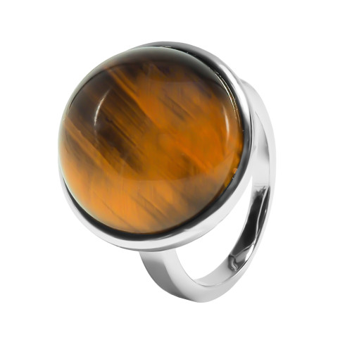 Bague argent rhodié - 5g -  Œil de tigre - cabochon - 18mm - T52 à 64 - LABISE Paris
