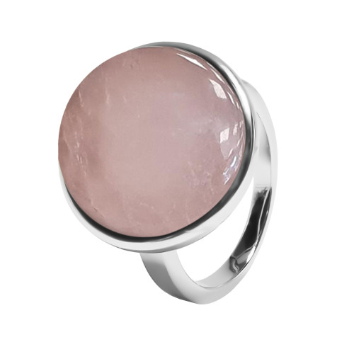 Bague argent rhodié - 5g -  Quartz Rose - cabochon - 18mm - T52 à 64 - LABISE Paris