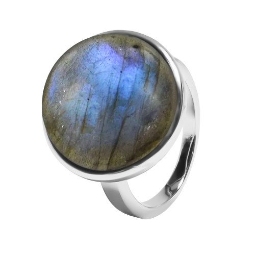 Bague argent rhodié - 5g -  Labradorite - cabochon - 18mm - T52 à 64 - LABISE Paris