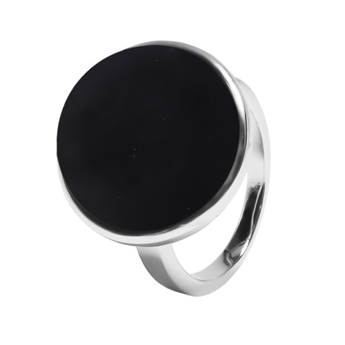 Bague argent rhodié - 5g -  Onyx - Pierre plate rond - 18mm - T52 à 64 - LABISE Paris