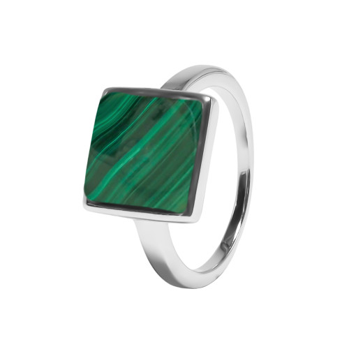 Bague argent rhodié - 3,2g -  Malachite - cabochon - 10x10mm - T50 à 64 - LABISE Paris