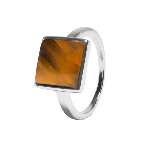Bague argent rhodié - 3,2g -  Œil de tigre - cabochon - 10x10mm - T50 à 64 - LABISE Paris