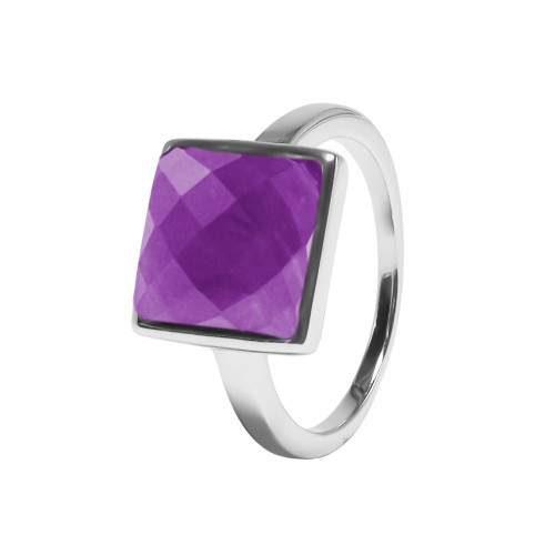 Bague argent rhodié - 3,2g -  Améthyste - cabochon facetté - 10x10mm - T50 à 64 - LABISE Paris