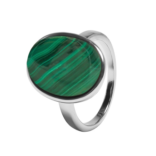 Bague argent rhodié - 4,5g -  Malachite - cabochon - 12x18mm - T52 à 64 - LABISE Paris