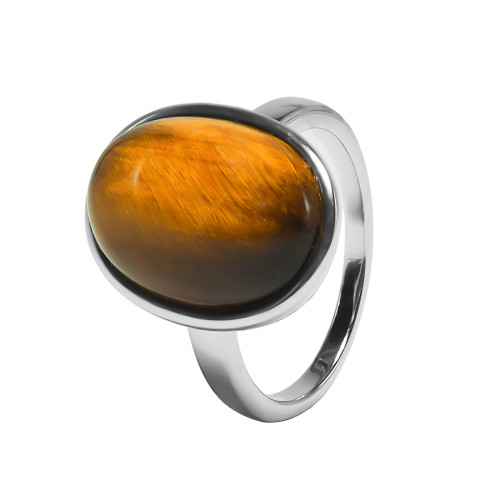Bague argent rhodié - 4,5g -  Œil de tigre - cabochon - 12x18mm - T52 à 64 - LABISE Paris
