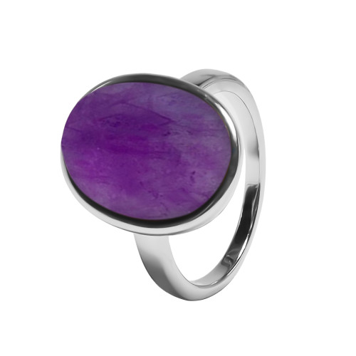 Bague argent rhodié - 4,5g -  Améthyste - cabochon - 12x18mm - T52 à 64 - LABISE Paris