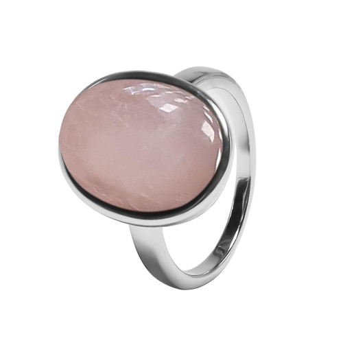 Bague argent rhodié - 4,5g -  Quartz Rose - cabochon - 12x18mm - T52 à 64 - LABISE Paris