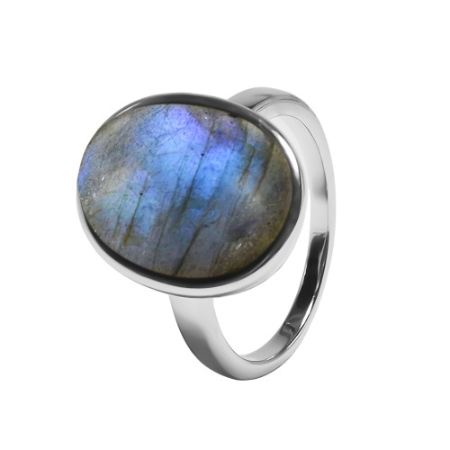 Bague argent rhodié - 4,5g -  Labradorite - cabochon - 12x18mm - T52 à 64 - LABISE Paris