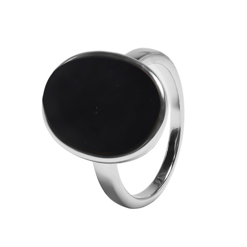 Bague argent rhodié - 4,5g -  Onyx - pierre plate - 12x18mm - T52 à 64 - LABISE Paris