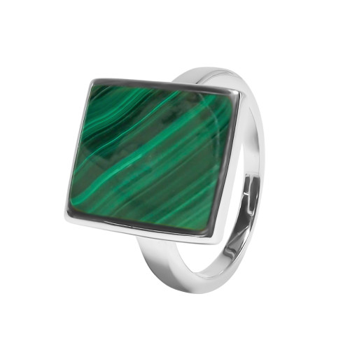 Bague argent rhodié - 4,5g -  Malachite - cabochon - 12x14mm - T52 à 64 - LABISE Paris