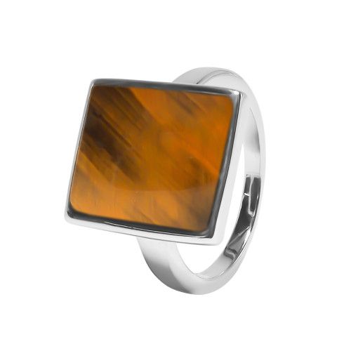 Bague argent rhodié - 4,5g -  Œil de tigre - cabochon - 12x14mm - T52 à 64 - LABISE Paris