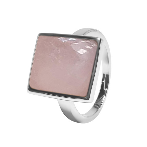 Bague argent rhodié - 4,5g -  Quartz Rose - cabochon - 12x14mm - T52 à 64 - LABISE Paris