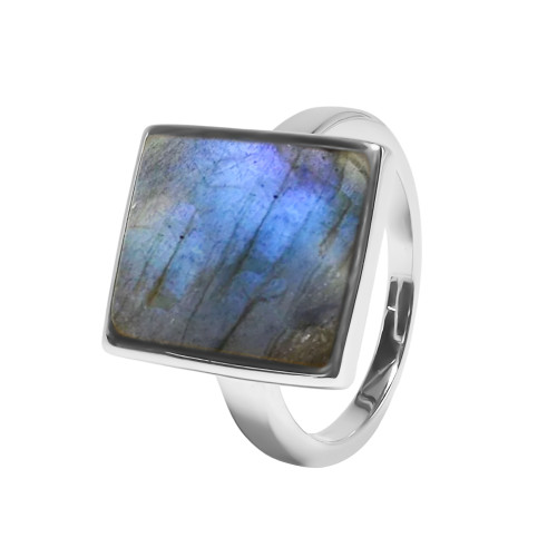 Bague argent rhodié - 4,5g -  Labradorite - cabochon - 12x14mm - T52 à 64 - LABISE Paris