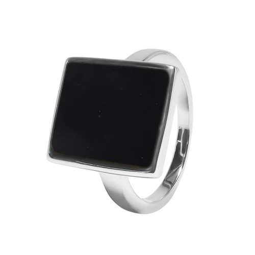 Bague argent rhodié - 4,5g -  Onyx - pierre plate - 12x14mm - T52 à 64 - LABISE Paris