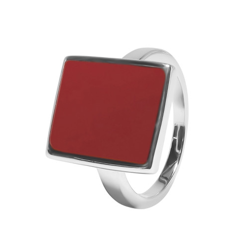 Bague argent rhodié - 4,5g -  Cornaline - pierre plate - 12x14mm - T52 à 64 - LABISE Paris